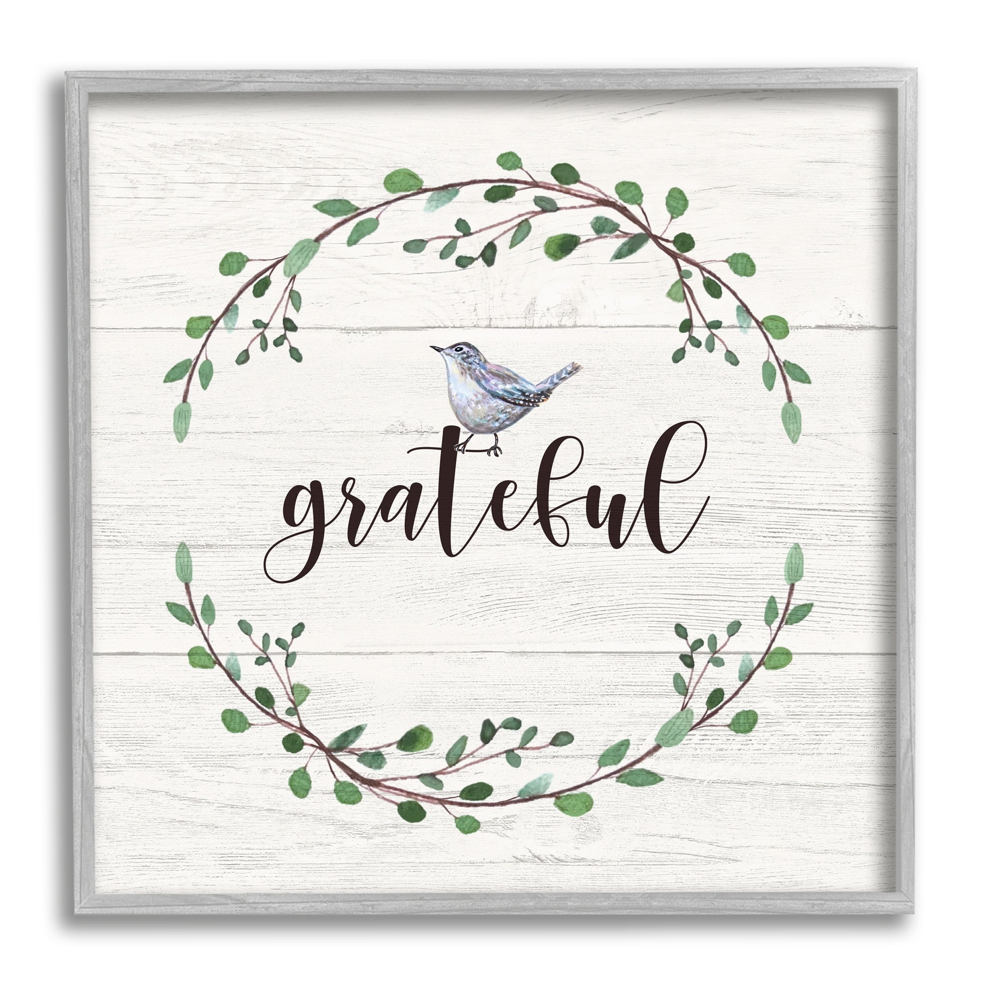 Stupell Industries Grateful Bird Crown Laurel Twigs Foliage Country Pattern,24 x 24, Design by Elizabeth Tyndall