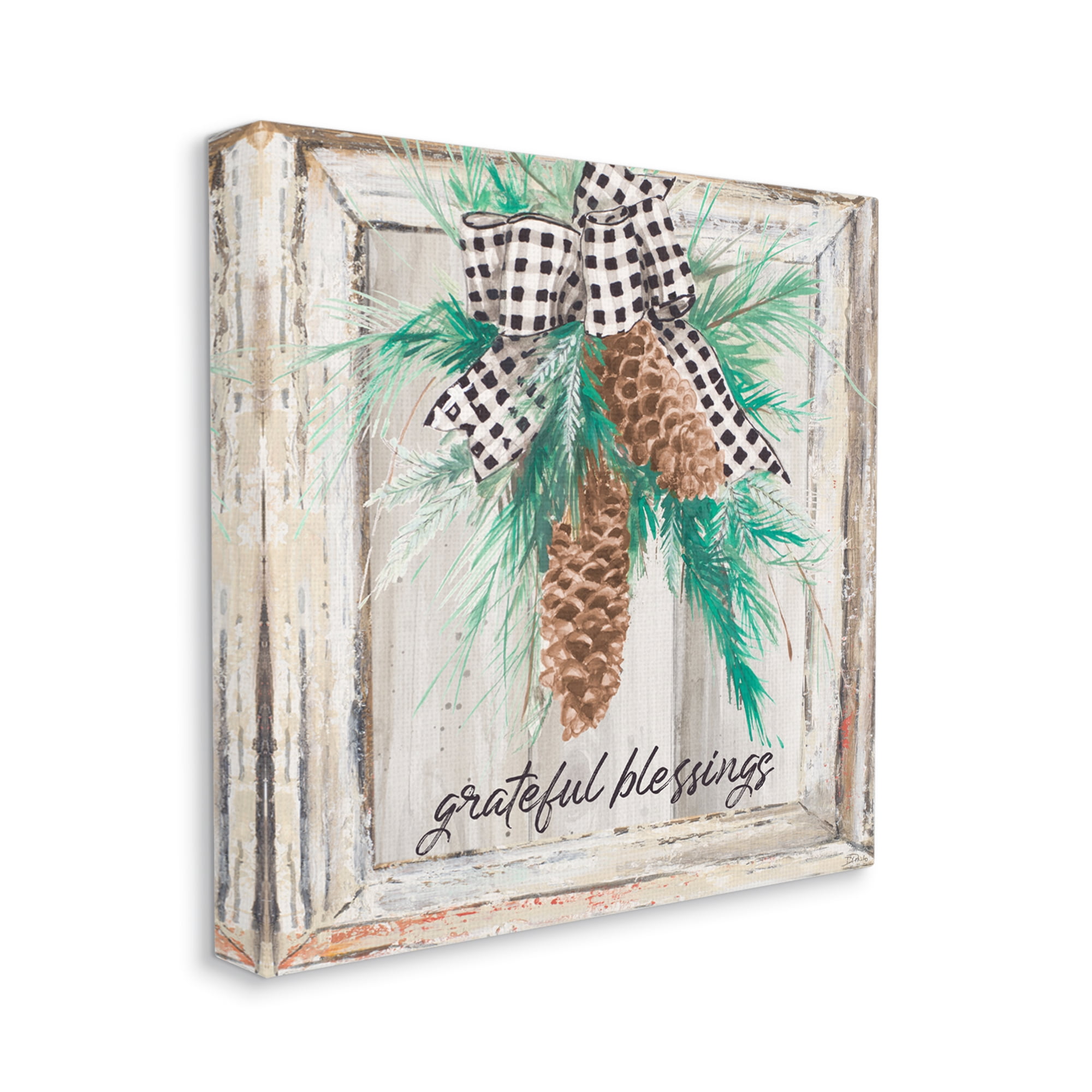 Stupell Industries Grateful Blessing Phrase Winter Pinecone Holiday Painting Gallery Wrapped Canvas Art Print Wall Art, 36 x 36