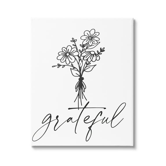 Stupell Industries Grateful Casual Script Calligraphy Floral Daisies Bouquet Graphic Art Gallery Wrapped Canvas Print Wall Art, Design by Lettered and Lined