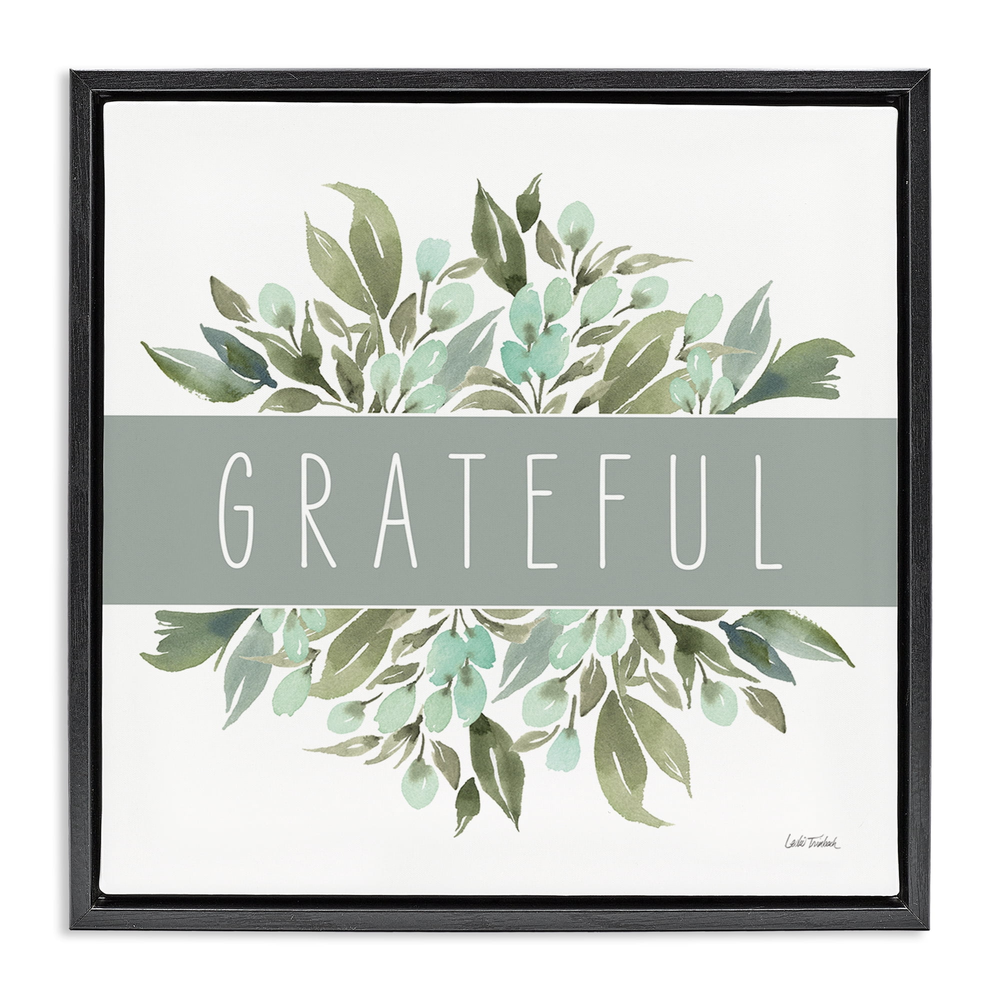 Stupell Industries Grateful Cottage Florals Plants & Flowers Painting Black Floater Framed Canvas Art Print Wall Art, 18 x 18