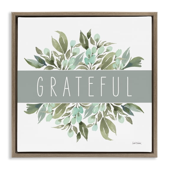 Stupell Industries Farmhouse Grateful Cottage Florals Brown Floating Frame Canvas Art, 25 x 25, by Leslie Trimbach