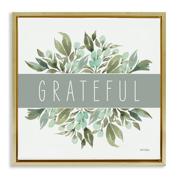 Stupell Industries Grateful Cottage Florals Plants & Flowers Painting Gold Floater Framed Canvas Art Print Wall Art, 18 x 18