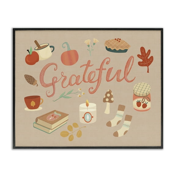 Stupell Industries Grateful Cozy Fall Essentials Holiday Painting Black Framed Art Print Wall Art, 14 x 11