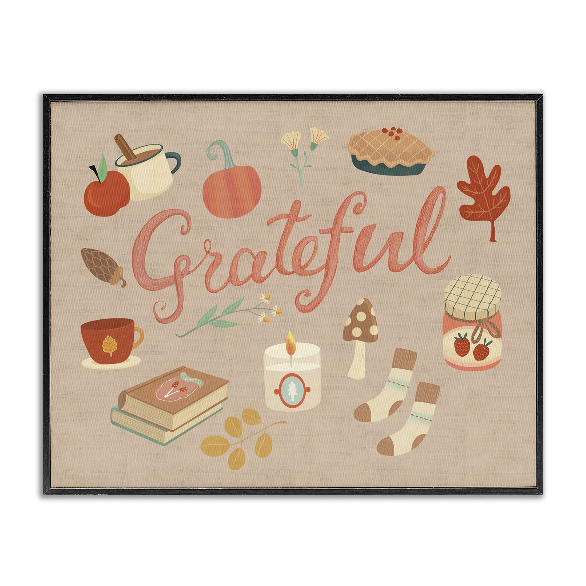 Stupell Industries Grateful Cozy Fall Essentials Holiday Painting Black Framed Art Print Wall Art, 20 x 16