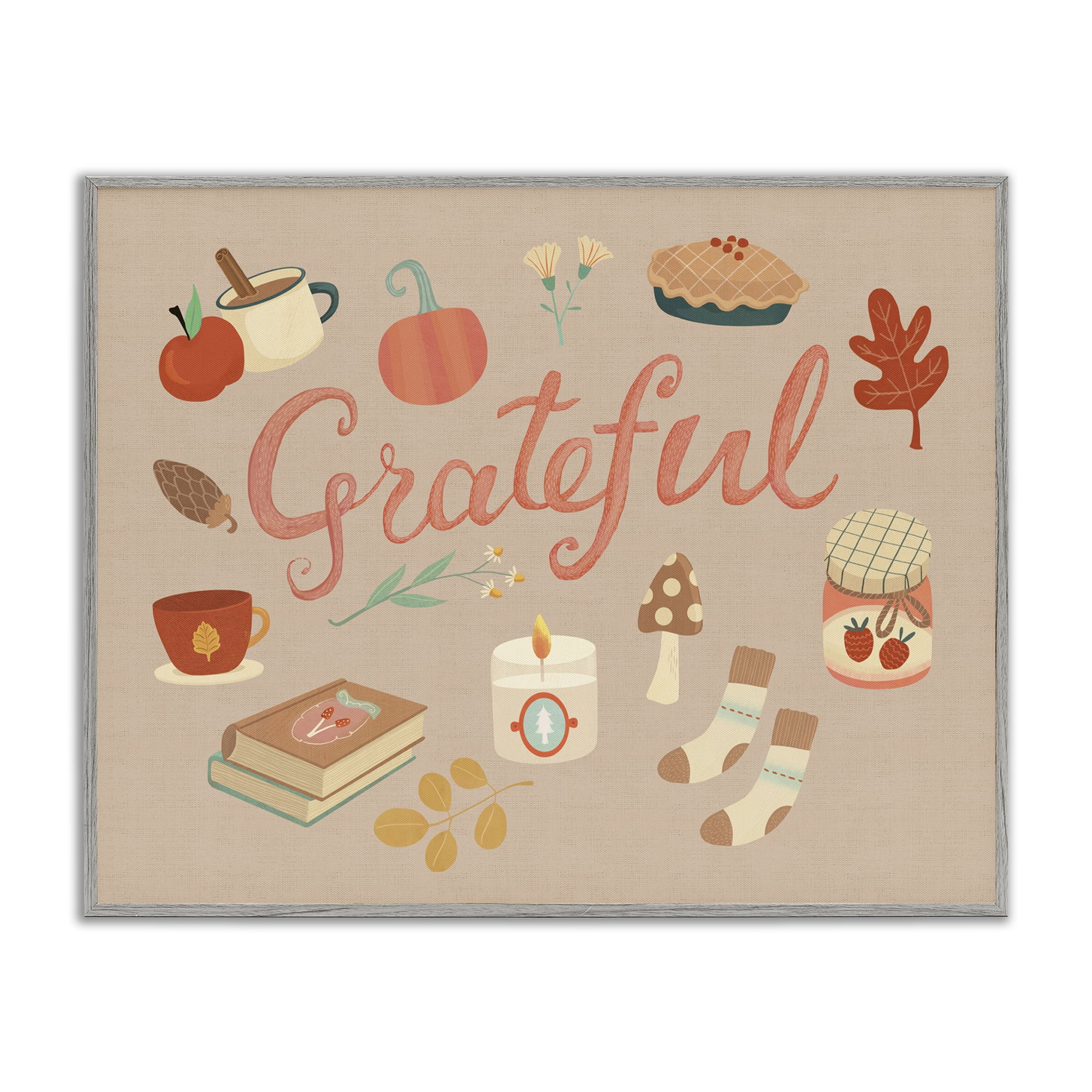 Stupell Industries Grateful Cozy Fall Essentials Holiday Painting Gray Framed Art Print Wall Art, 20 x 16