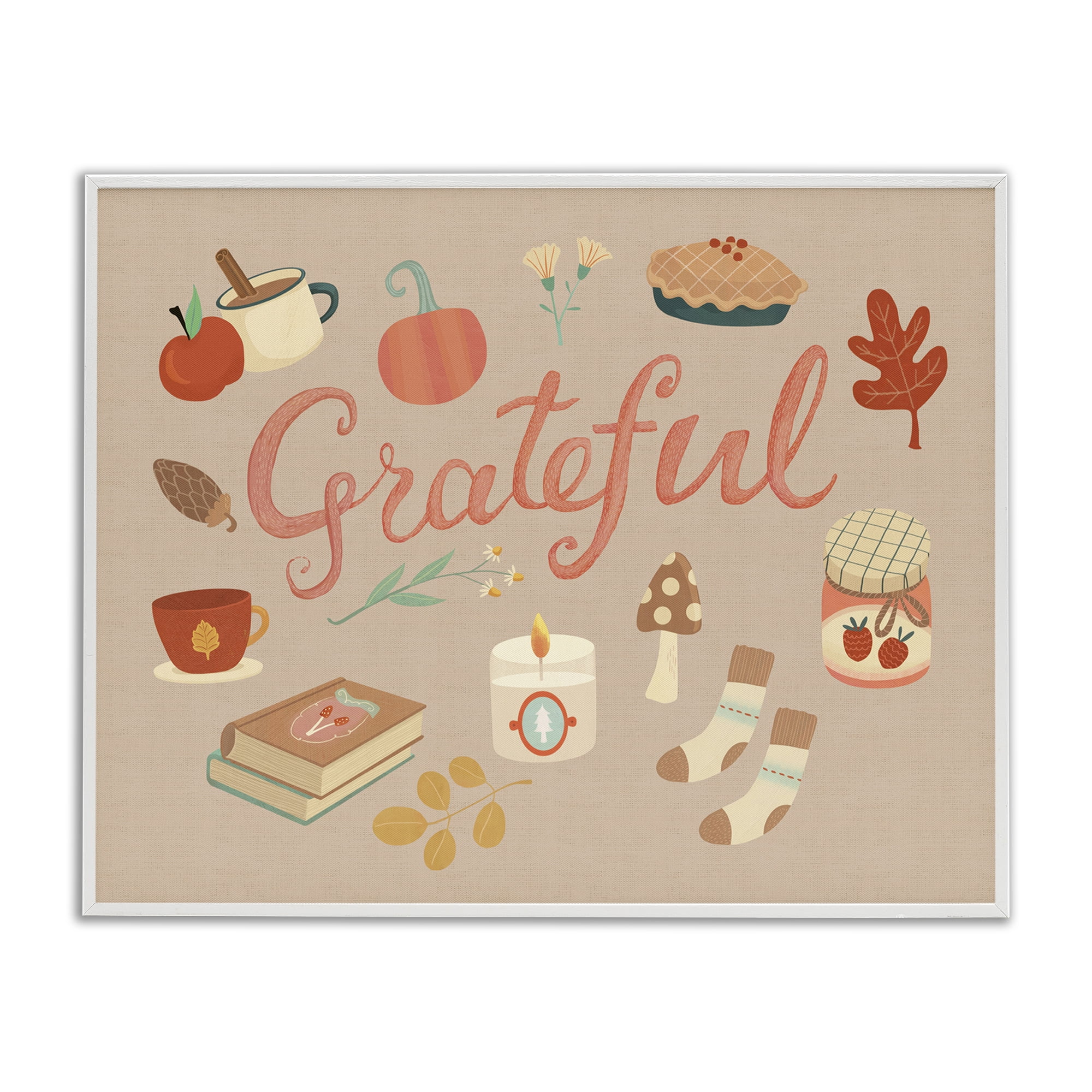 Stupell Industries Grateful Cozy Fall Essentials Holiday Painting White Framed Art Print Wall Art, 20 x 16