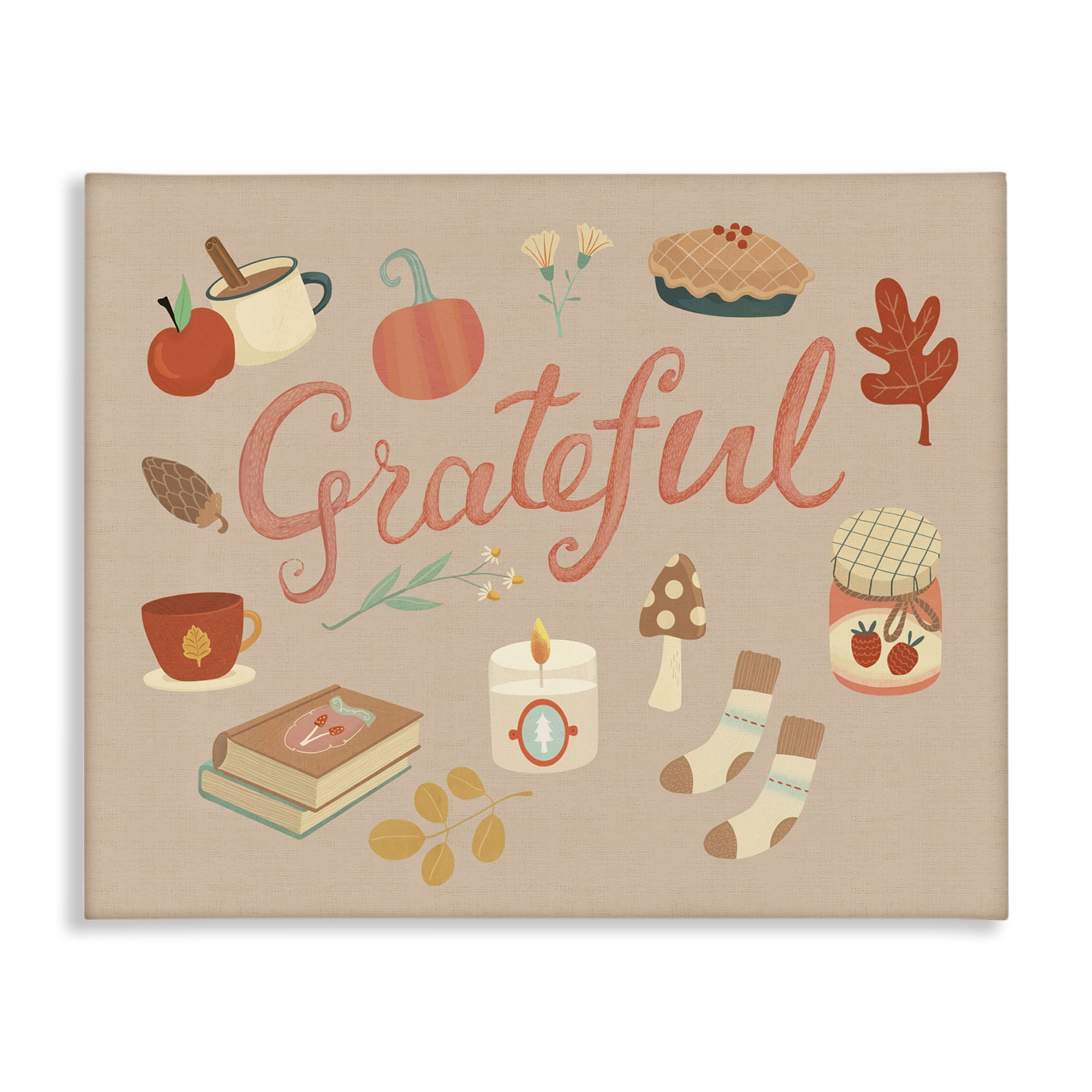 Stupell Industries Grateful Cozy Fall Essentials Holiday Painting Wrapped Canvas Art Print Wall Art, 30 x 24