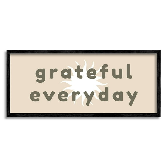 Stupell Industries Grateful Everyday Abstract Shining Sun Neutral Tones Graphic Art Black Framed Art Print Wall Art, Design by Daphne Polselli