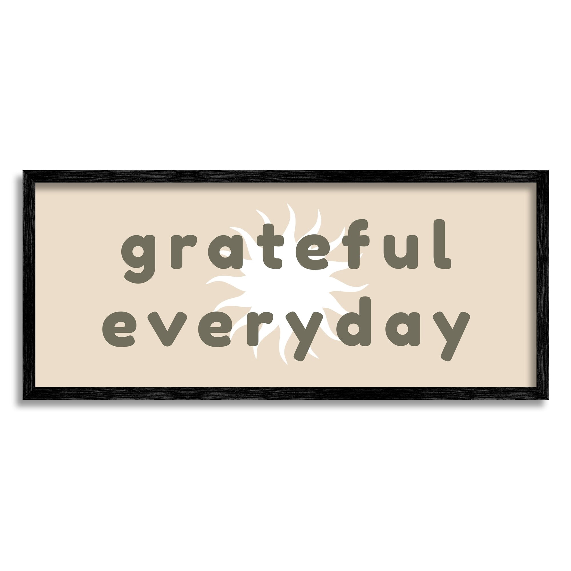 Stupell Industries Grateful Everyday Abstract Shining Sun Neutral Tones Graphic Art Black Framed Art Print Wall Art, Design by Daphne Polselli