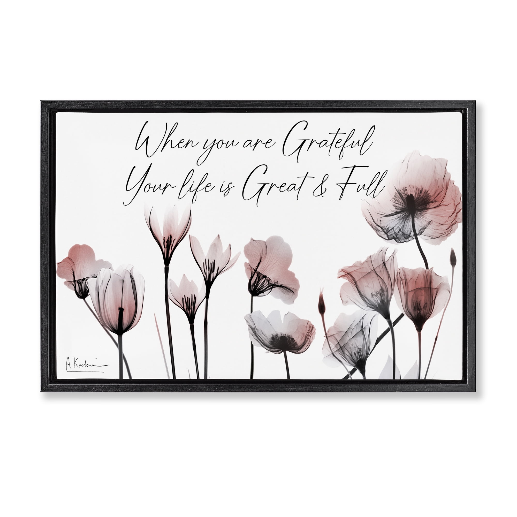 Stupell Industries Grateful Faith Floral Religious Painting Black Floater Framed Art Print Wall Art, 31 x 21