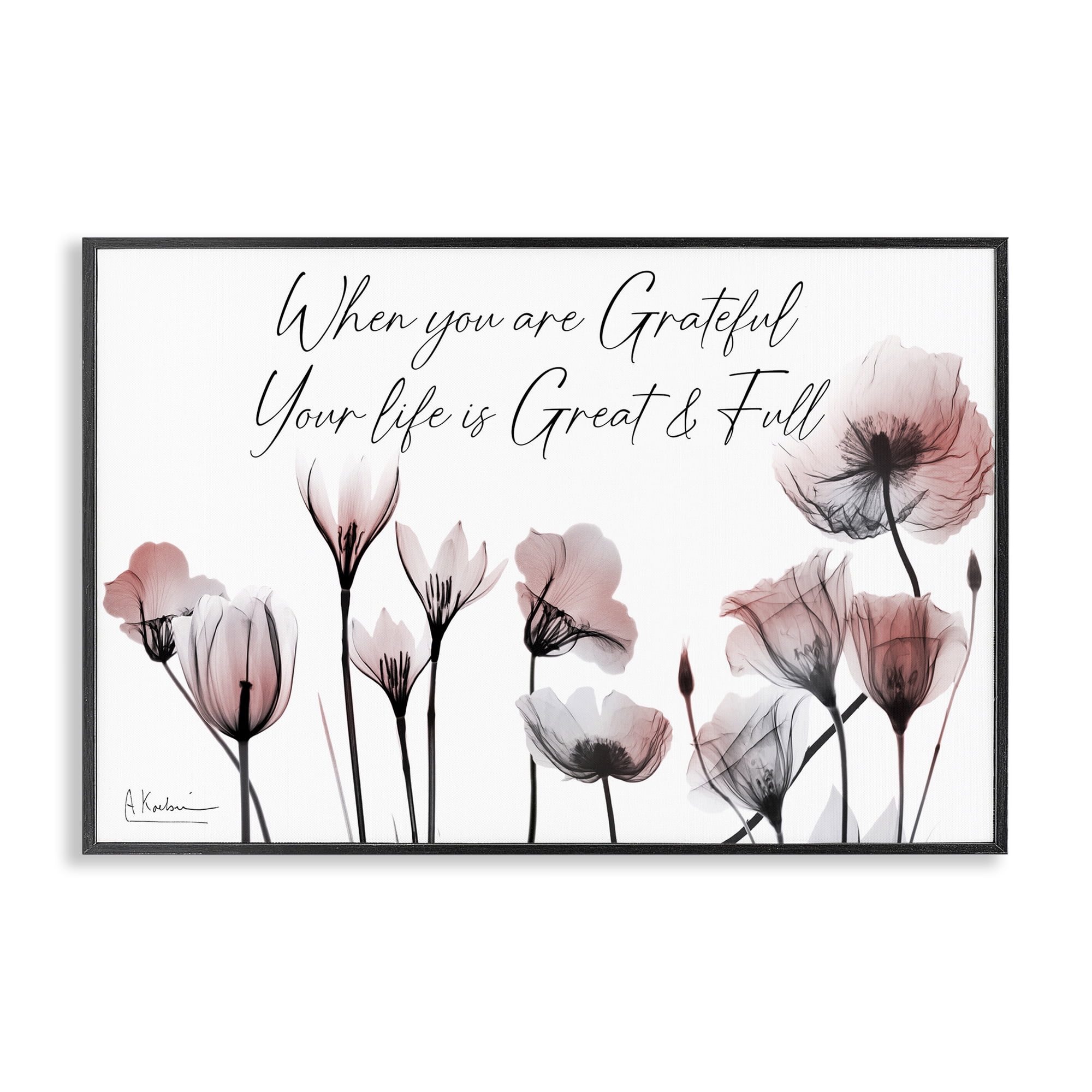 Stupell Industries Grateful Faith Floral Religious Painting Black Framed Art Print Wall Art, 18 x 12