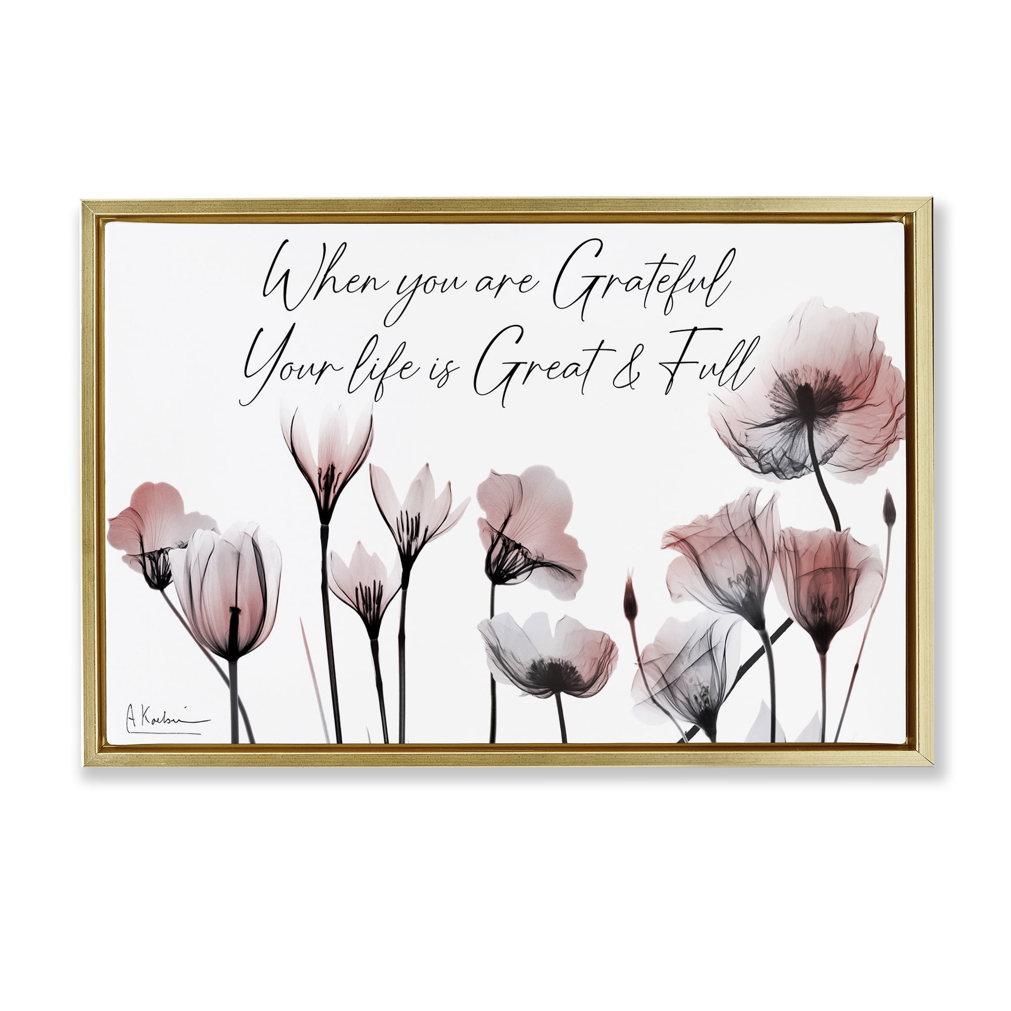 Stupell Industries Grateful Faith Floral Religious Painting Gold Floater Framed Art Print Wall Art, 31 x 21