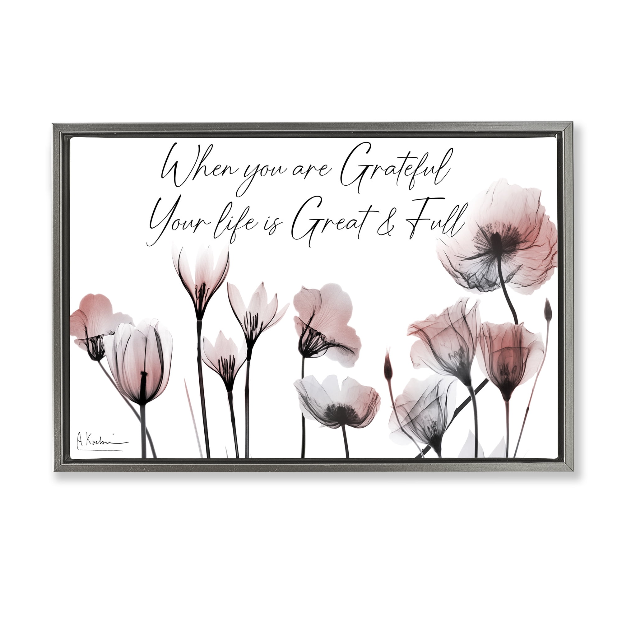 Stupell Industries Grateful Faith Floral Religious Painting Gray Floater Framed Art Print Wall Art, 25 x 17