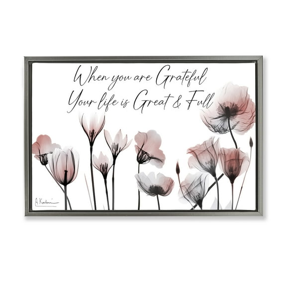 Stupell Industries Grateful Faith Floral Religious Painting Gray Floater Framed Art Print Wall Art, 31 x 21