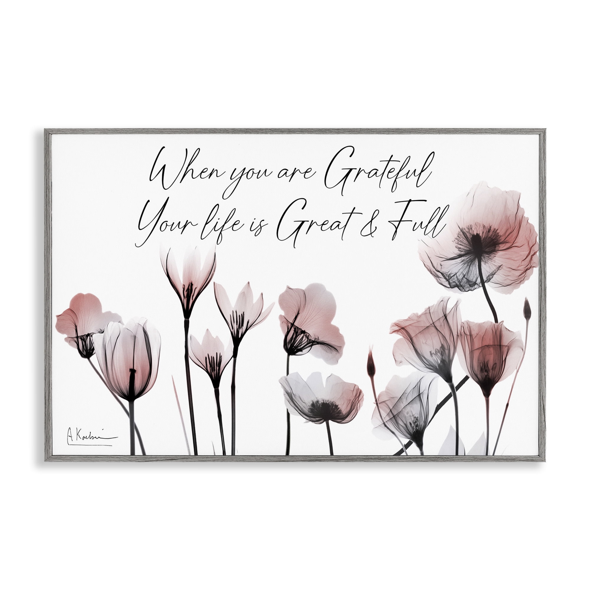 Stupell Industries Grateful Faith Floral Religious Painting Gray Framed Art Print Wall Art, 24 x 16