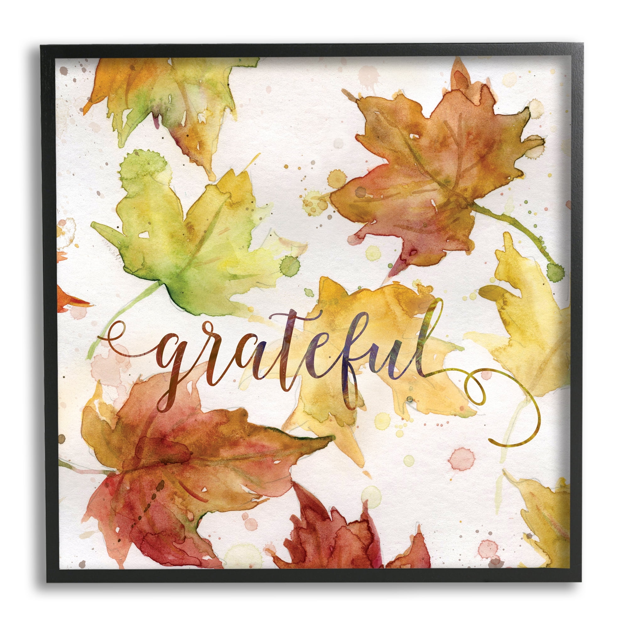 Stupell Industries Grateful Fall Maple Leaves Holiday Painting Black Framed Art Print Wall Art, 24 x 24