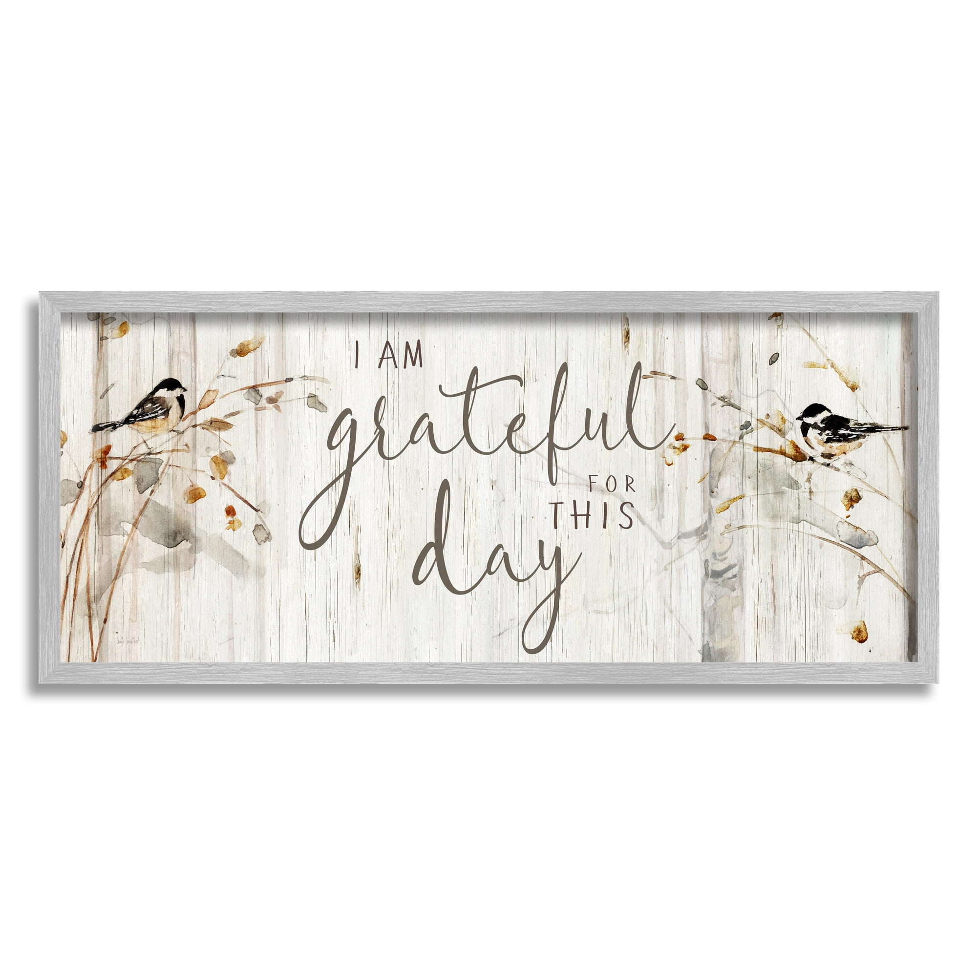 Stupell Industries Grateful For This Day Phrase Animals & Insects Painting Gray Framed Art Print Wall Art