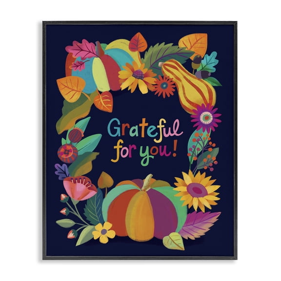 Stupell Industries Grateful For You Gourds Holiday Painting Black Framed Art Print Wall Art, 11 x 14