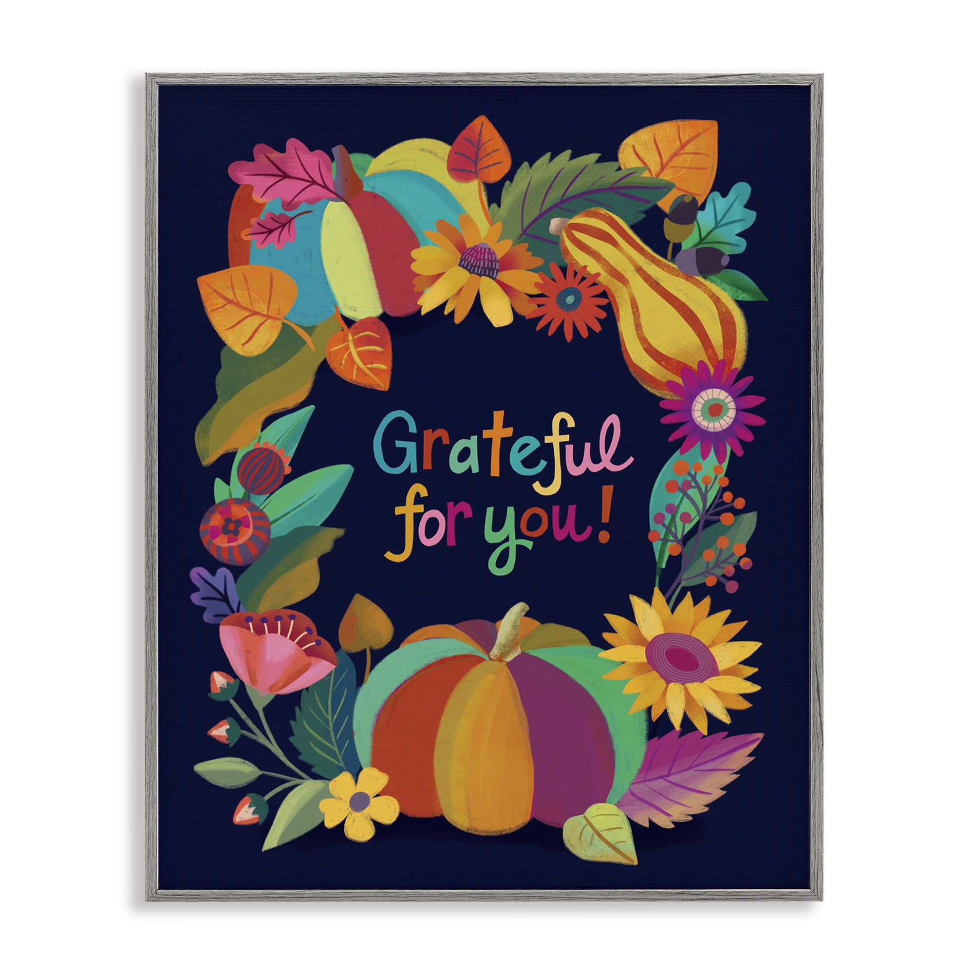 Stupell Industries Grateful For You Gourds Holiday Painting Gray Framed Art Print Wall Art, 11 x 14