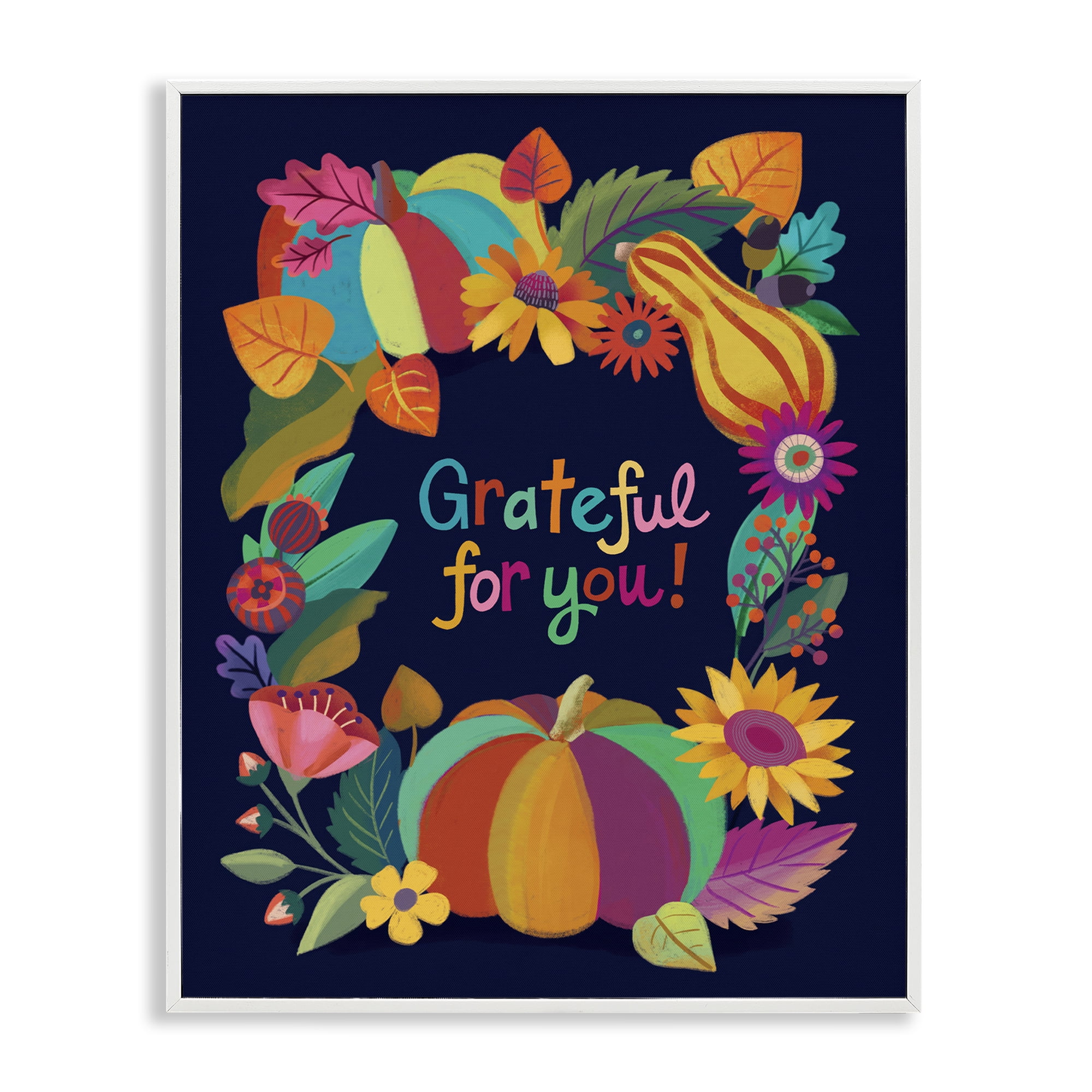 Stupell Industries Grateful For You Gourds Holiday Painting White Framed Art Print Wall Art, 16 x 20
