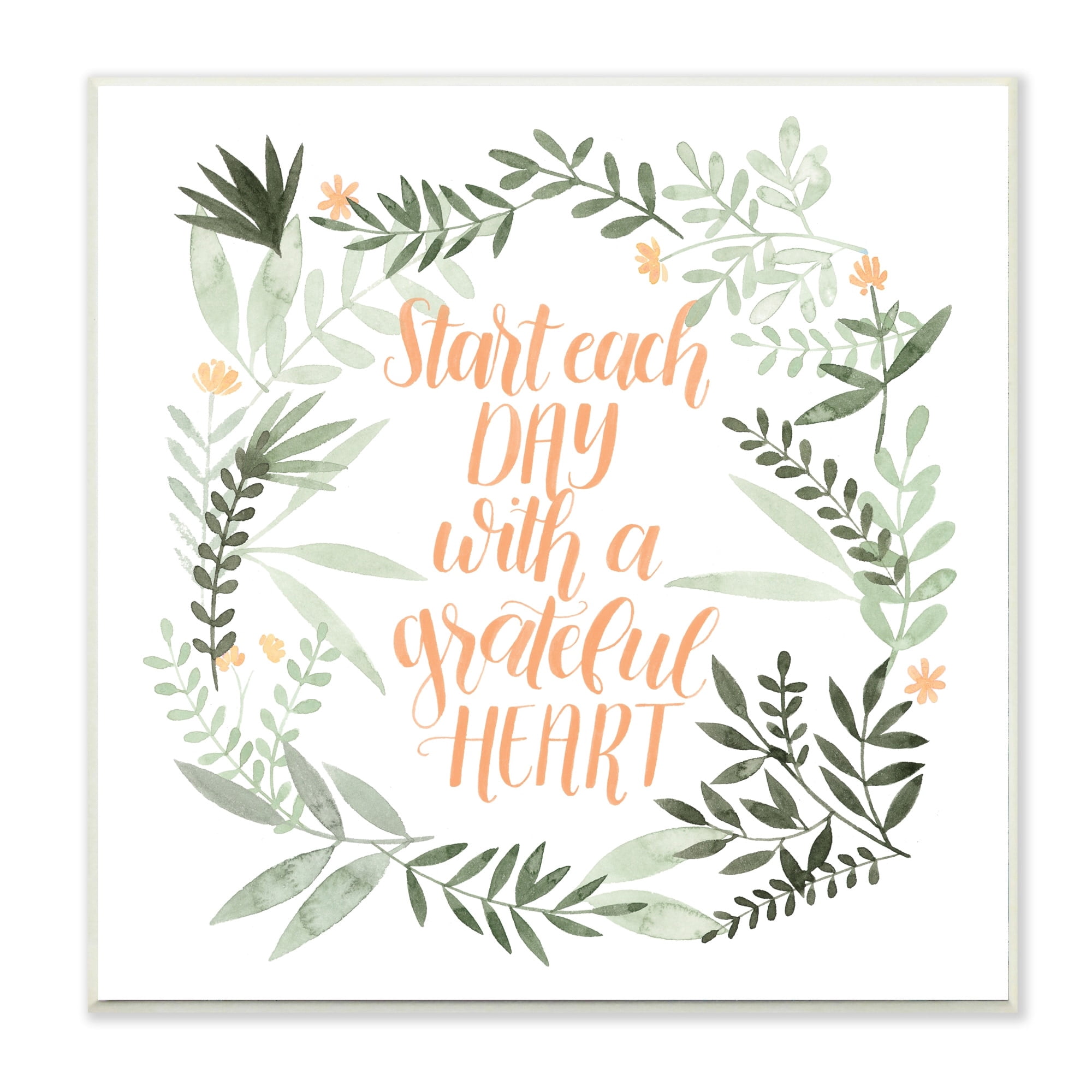 Stupell Industries Grateful Heart Phrase Soft Green Floral Plants Inspirational Painting Unframed Art Print Wall Art, 12 x 12