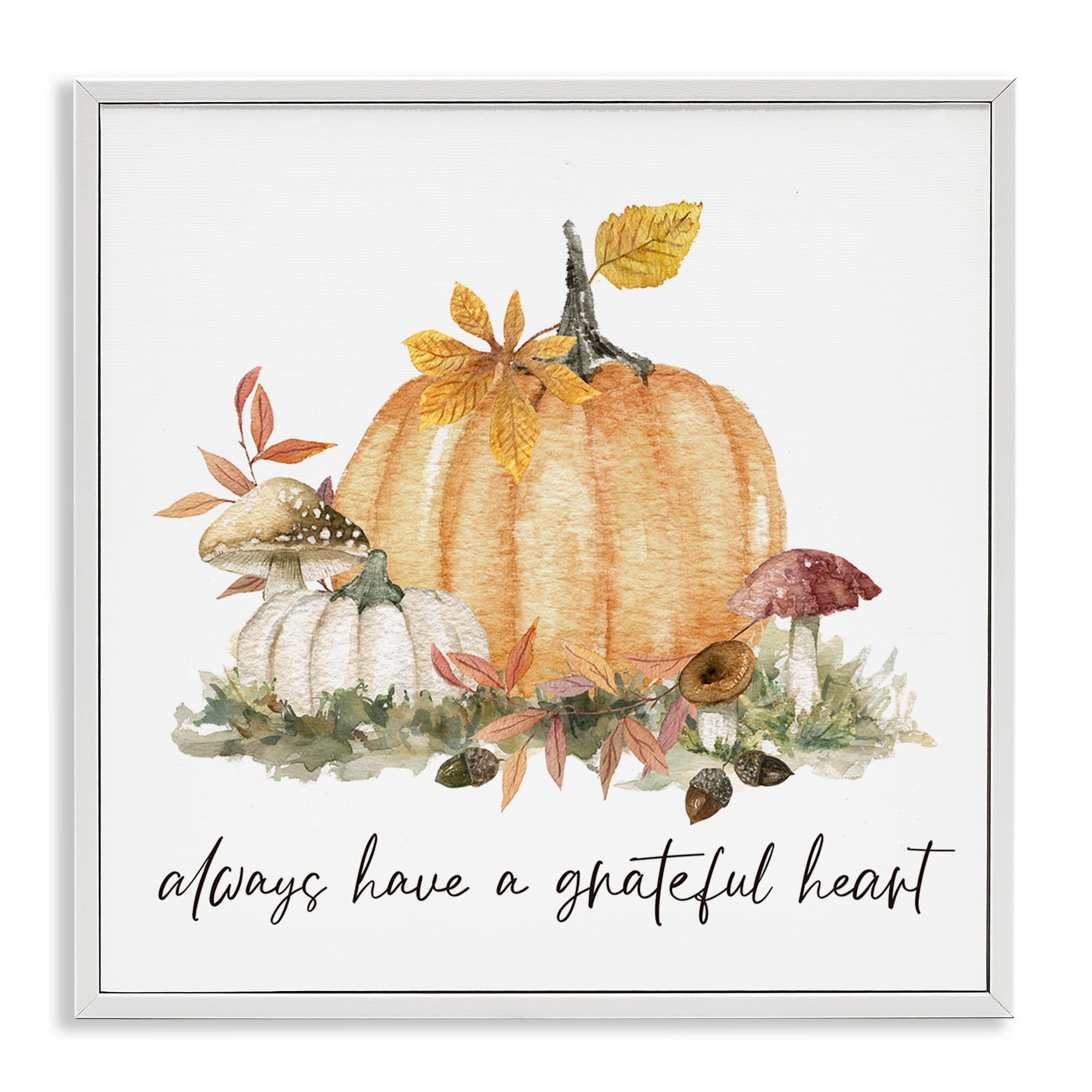 Stupell Industries Grateful Heart Pumpkin Botanical & Floral Painting White Framed Art Prints Wall Art, 17 x 17