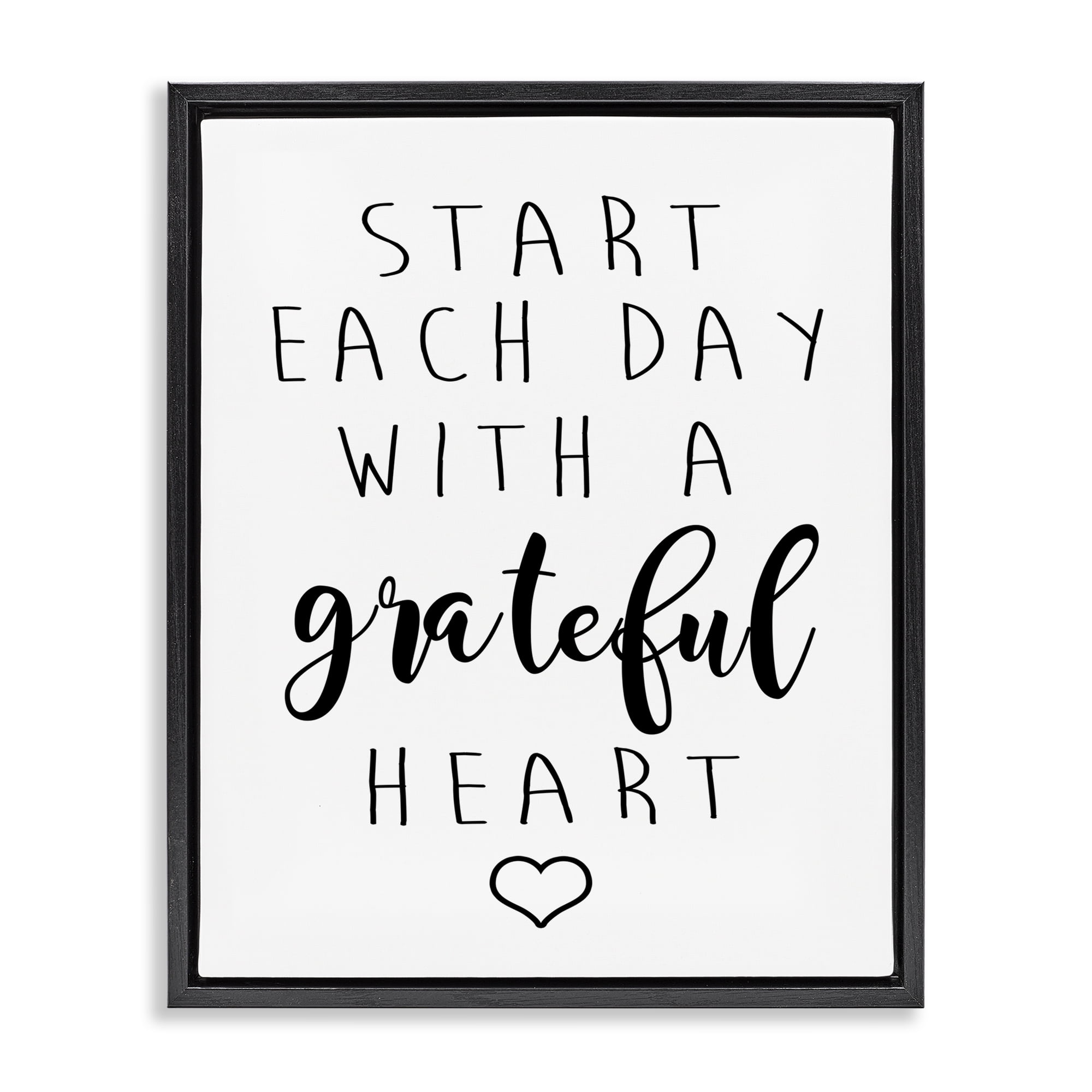 Stupell Industries Grateful Heart Sentiment Text & Numbers Painting Black Floater Framed Canvas Art Print Wall Art, 25 x 31