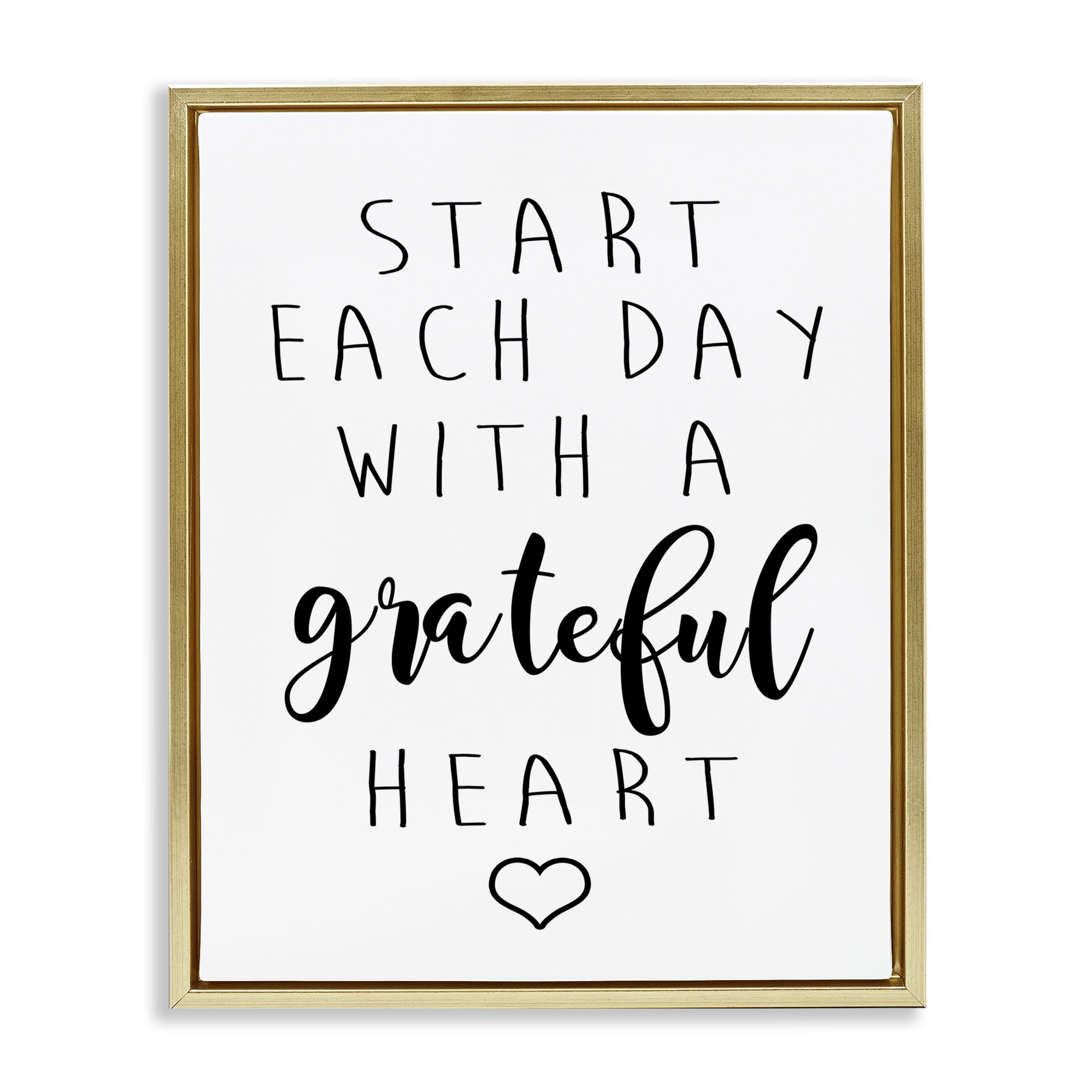 Stupell Industries Grateful Heart Sentiment Text & Numbers Painting Gold Floater Framed Canvas Art Print Wall Art, 17 x 21