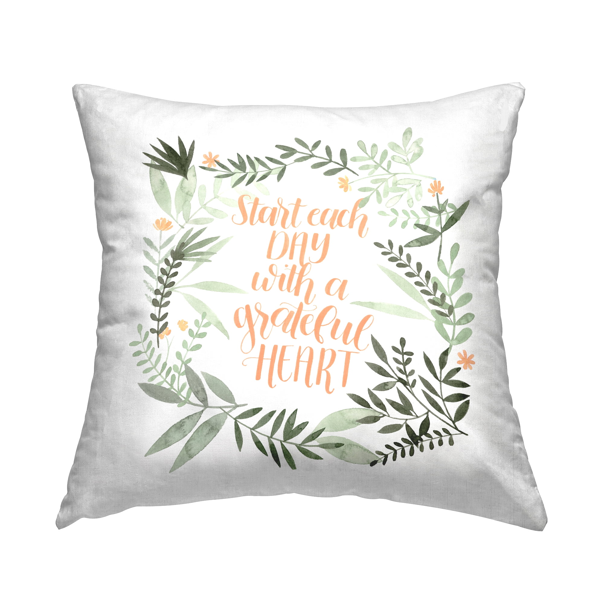 Stupell Industries Grateful Heart Uplifting Soft Green Florals Design by Grace Popp Throw Pillow