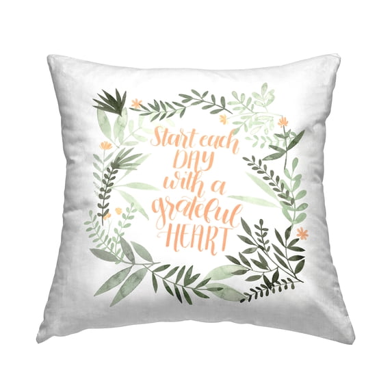 Stupell Industries Grateful Heart Uplifting Soft Green Florals Design by Grace Popp Throw Pillow