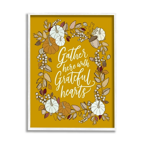Stupell Industries Grateful Hearts Autumnal Vegetation Pumpkins Botanical Border , 11 x 14, Design by doodles.ink.