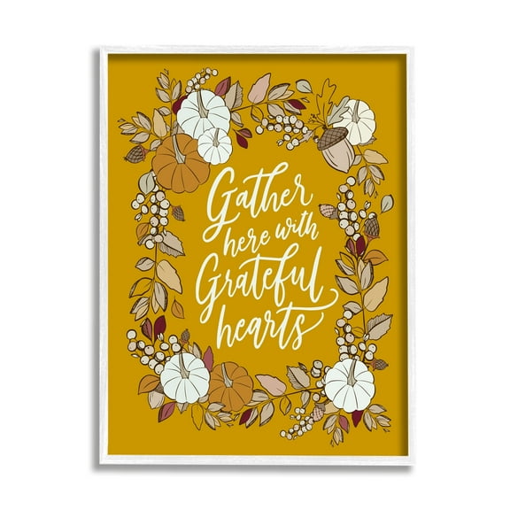 Stupell Industries Grateful Hearts Autumnal Vegetation Pumpkins Botanical Border , 16 x 20, Design by doodles.ink.