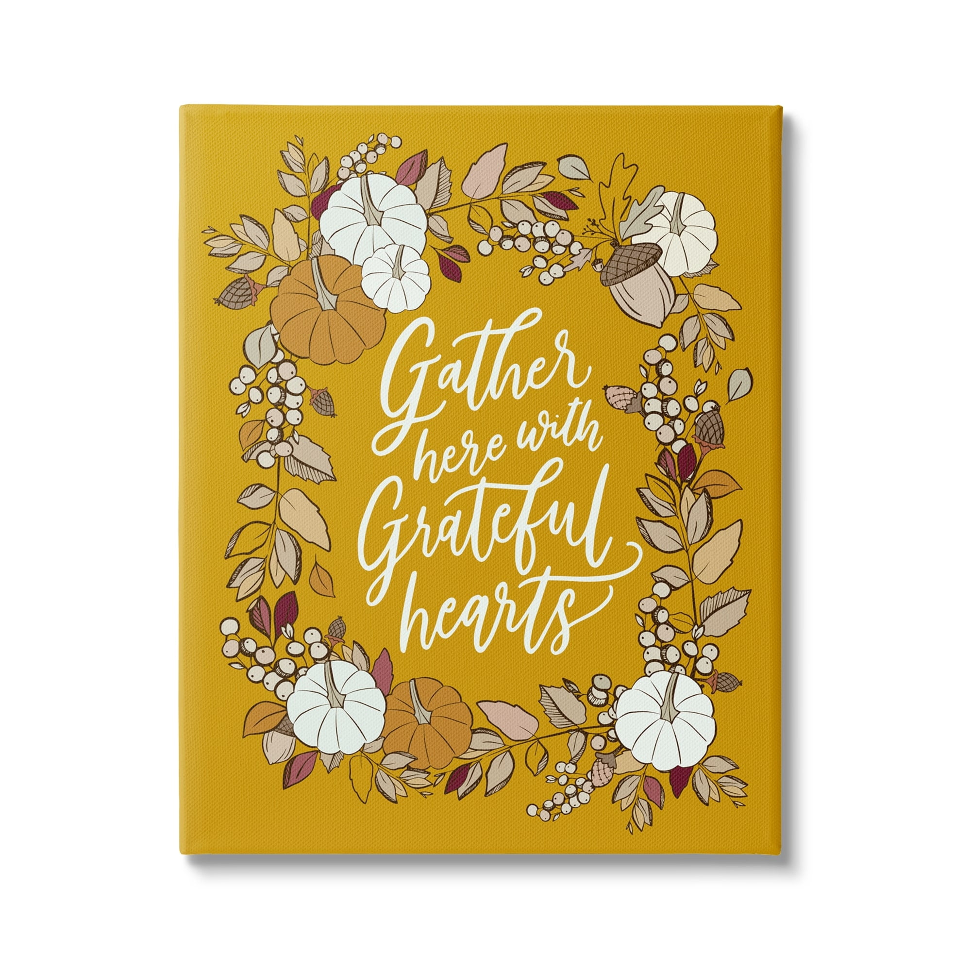 Stupell Industries Grateful Hearts Autumnal Vegetation Pumpkins Botanical Border , 30 x 40, Design by doodles.ink.