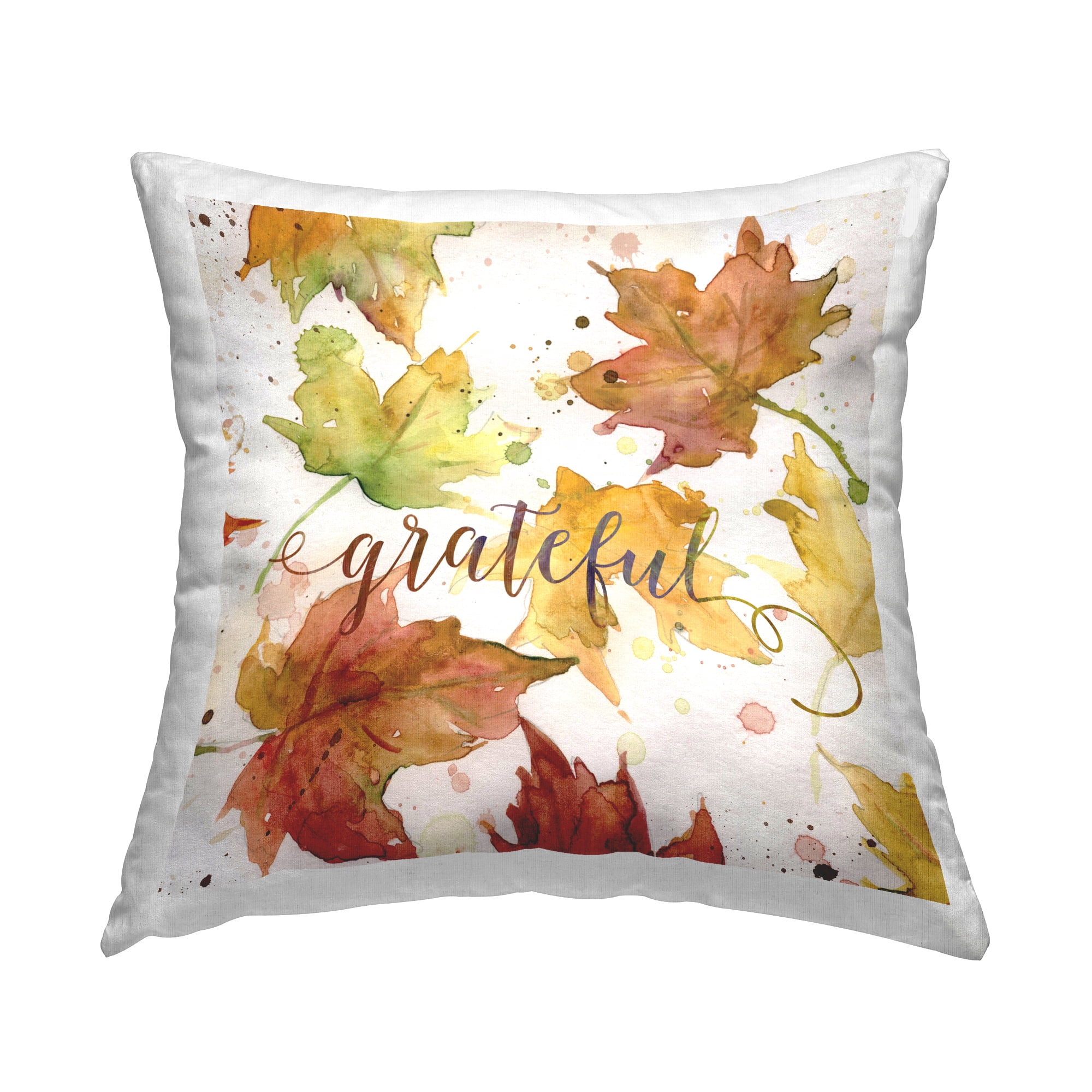 Stupell Industries Grateful Modern Leaves Square Decorative Printed Throw Pillow, 18 x 18