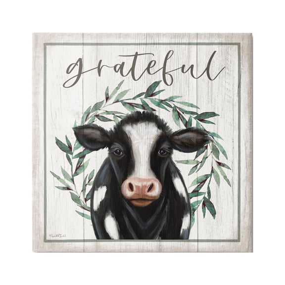 Stupell Industries Grateful Phrase Cow Holiday Painting Gallery Wrapped Canvas Print Wall Art, 17 x 17