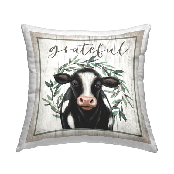 Stupell Industries Grateful Phrase Rustic Cow Square Decorative Printed Throw Pillow, 18 x 18,