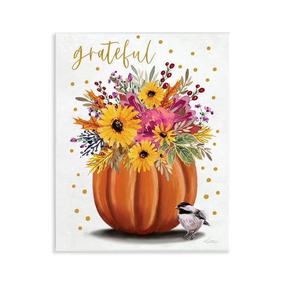 Stupell Industries Grateful Pumpkin Bouquet Quotes and Sayings Painting Unframed Art Print Wall Art, 11 x 14