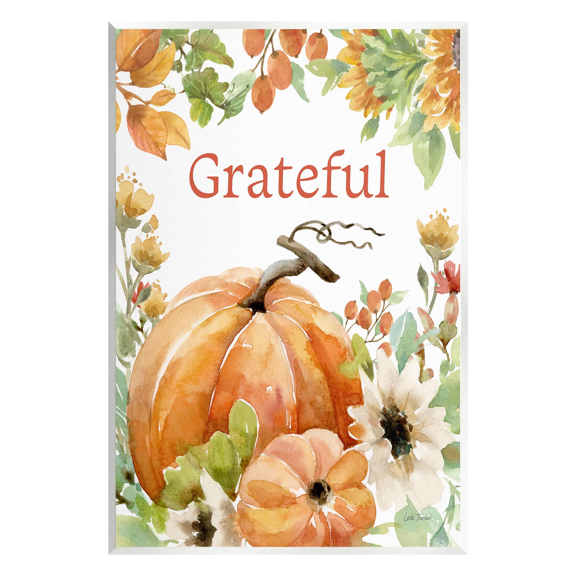 Stupell Industries Grateful Pumpkins & Flowers Holiday Painting Unframed Art Print Wall Art, 10 x 15