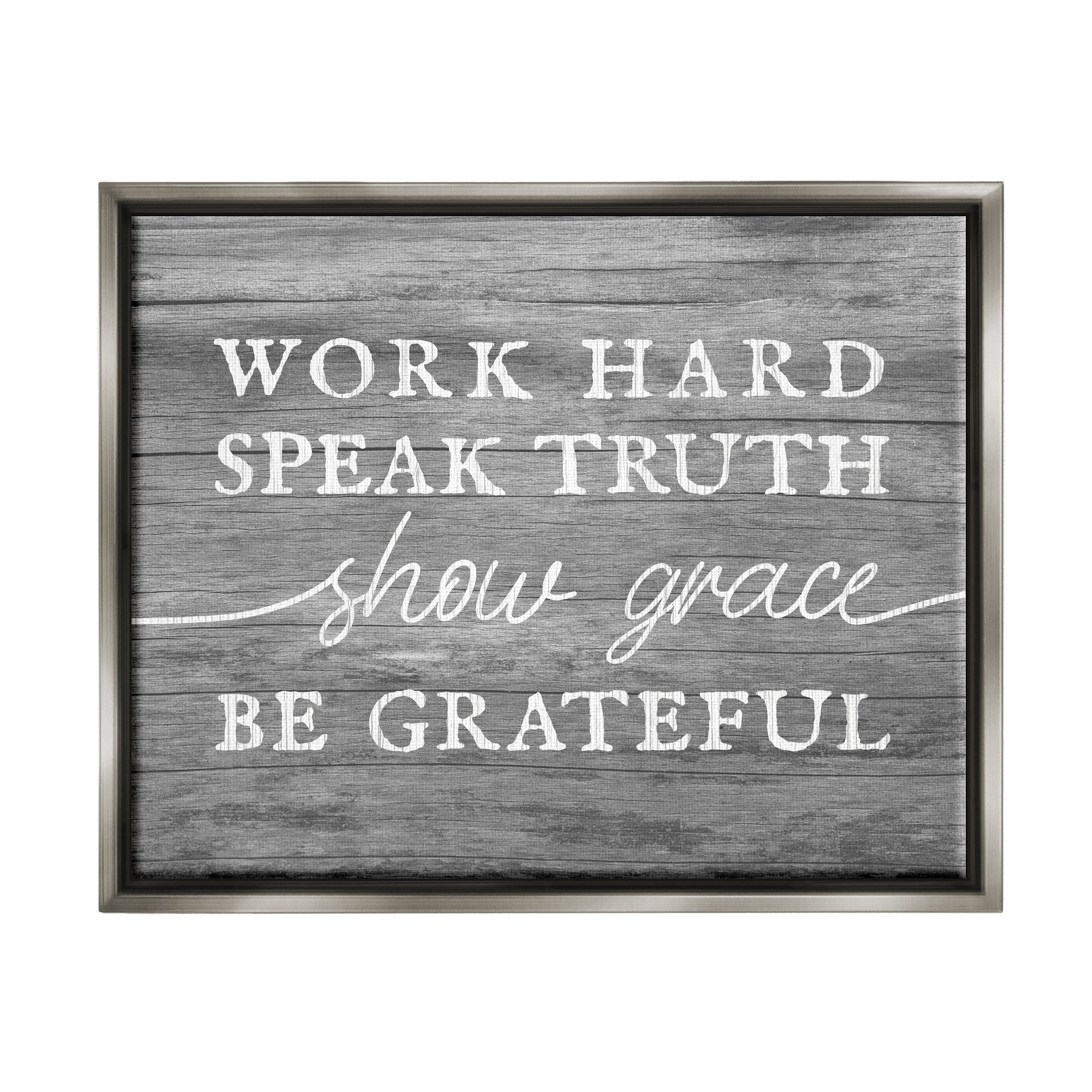 Stupell Industries Be Grateful Rustic Grain Pattern Motivational Phrase Graphic Art Luster Gray Floating Framed Canvas Print Wall Art, Design by Daphne Polselli
