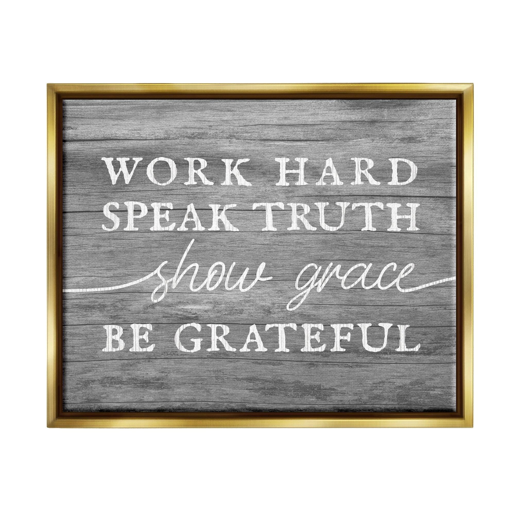 Stupell Industries Be Grateful Rustic Grain Pattern Motivational Phrase Graphic Art Metallic Gold Floating Framed Canvas Print Wall Art, Design by Daphne Polselli