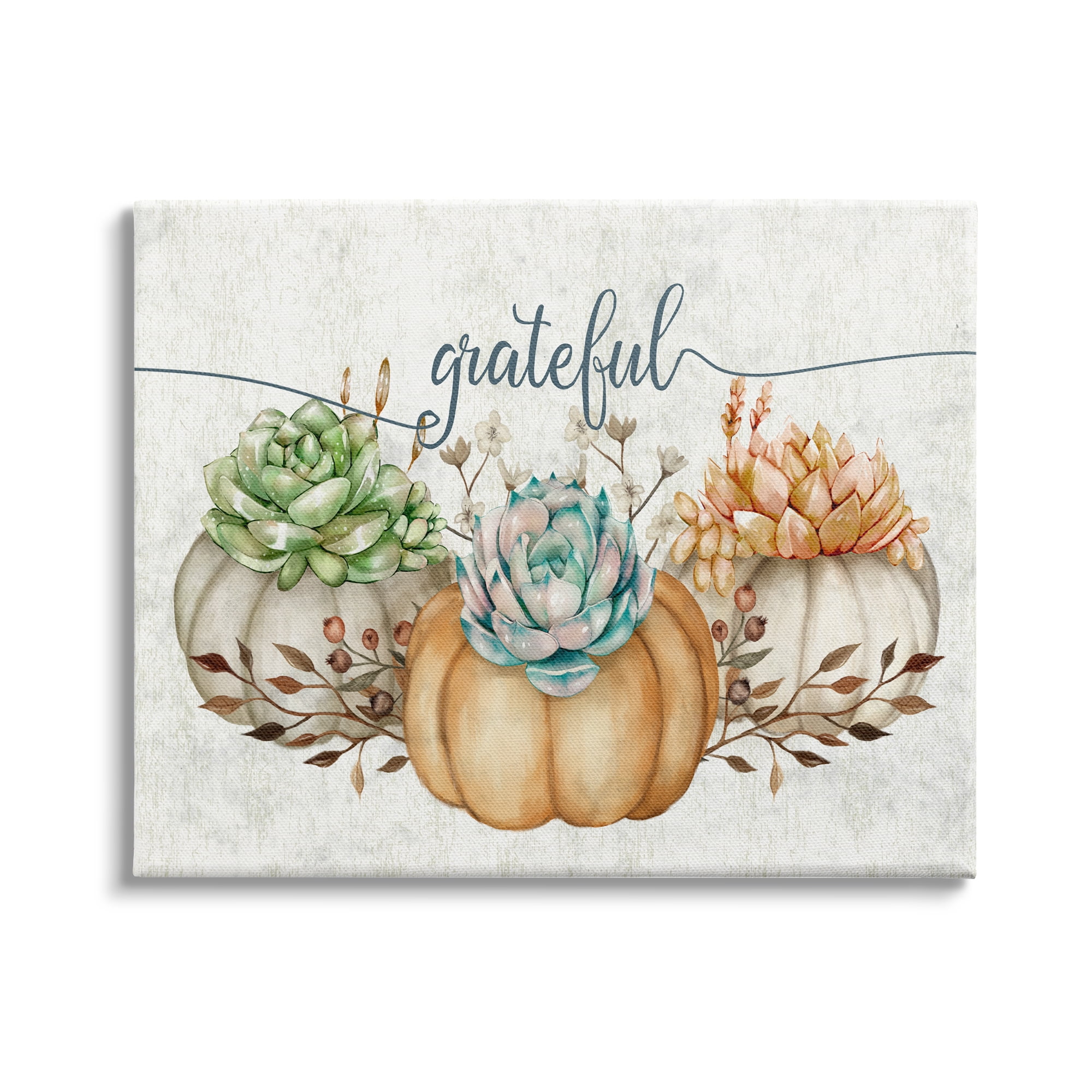 Stupell Industries Grateful Sentiment Boho Succulent Pumpkins Autumn Leaves, 20 x 16,Design by Ziwei Li