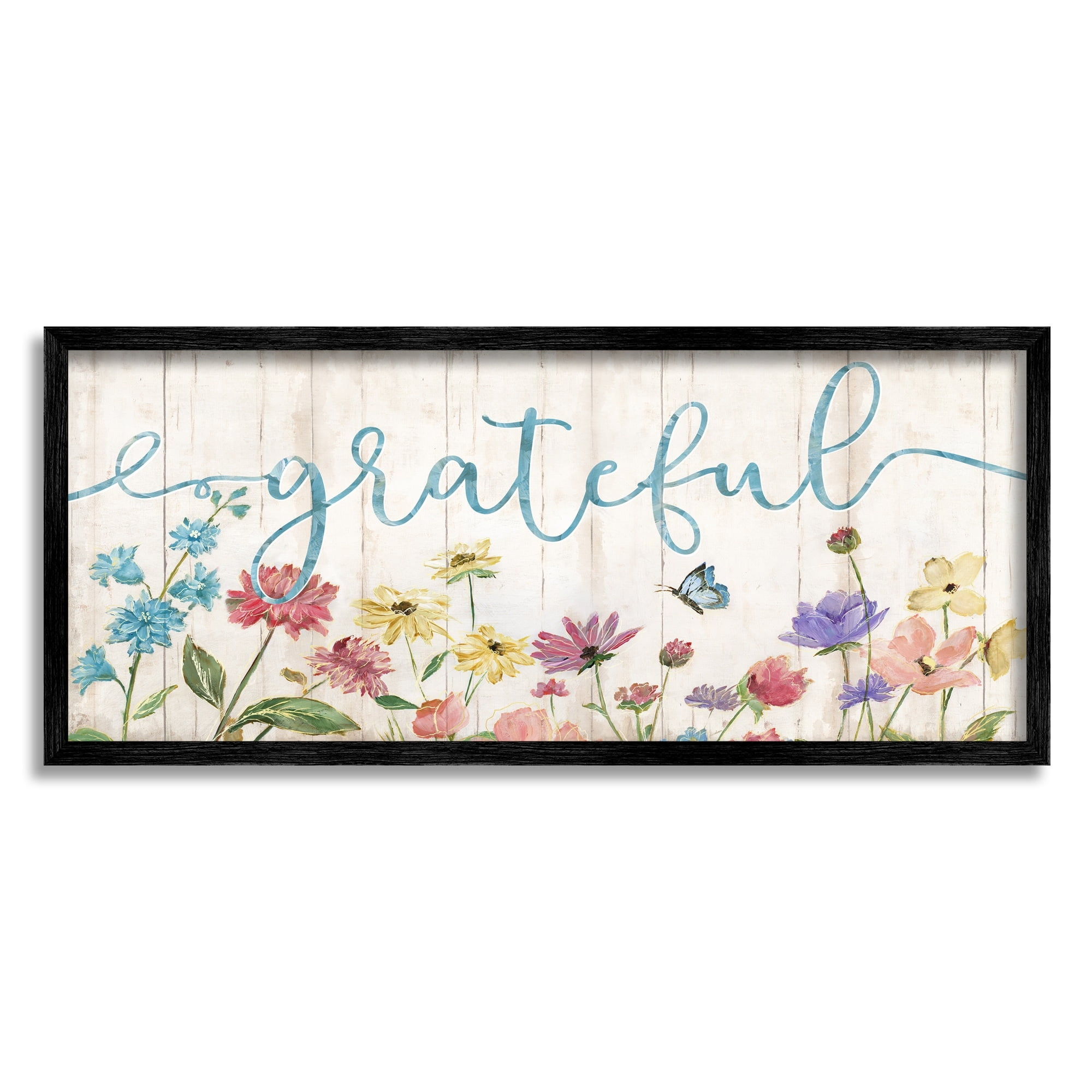 Stupell Industries Grateful Sentiment Spring Wildflower Garden Blue Butterfly, 24 x 10, Design by Nan