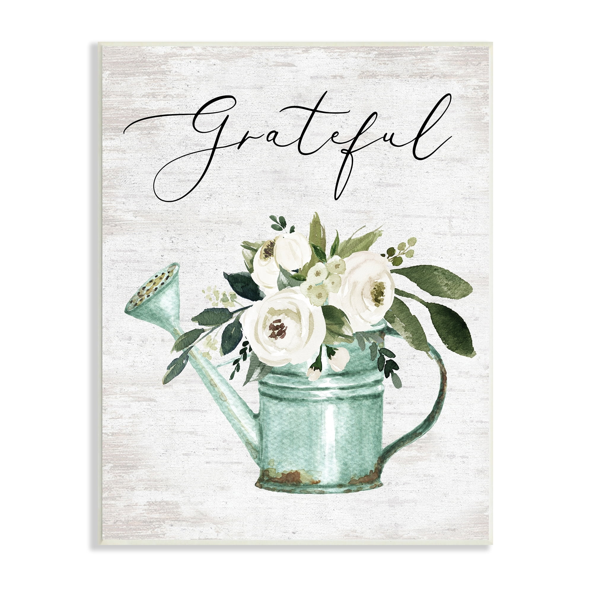 Stupell Industries Grateful Sentiment Vintage Turquoise Watering Can Flower Bouquet, 10 x 15, Design by Lettered and Lined