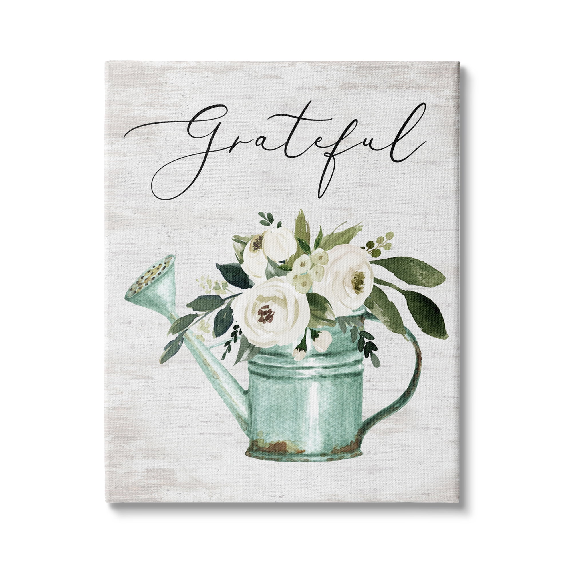Stupell Industries Grateful Sentiment Vintage Turquoise Watering Can Flower Bouquet, 16 x 20, Design by Lettered and Lined
