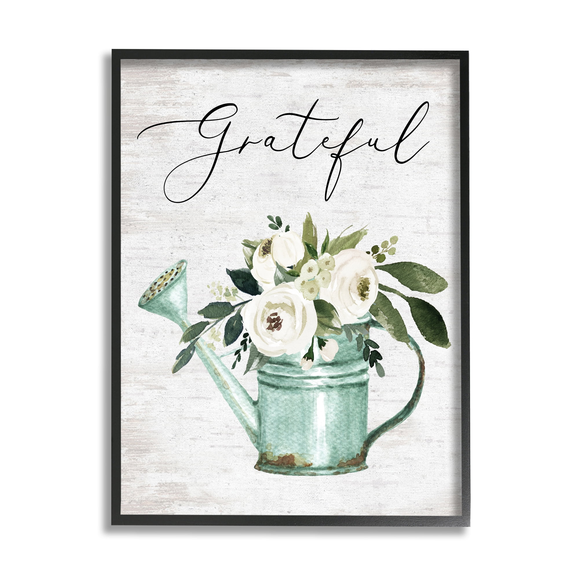Stupell Industries Grateful Sentiment Vintage Turquoise Watering Can Flower Bouquet, 16 x 20, Design by Lettered and Lined