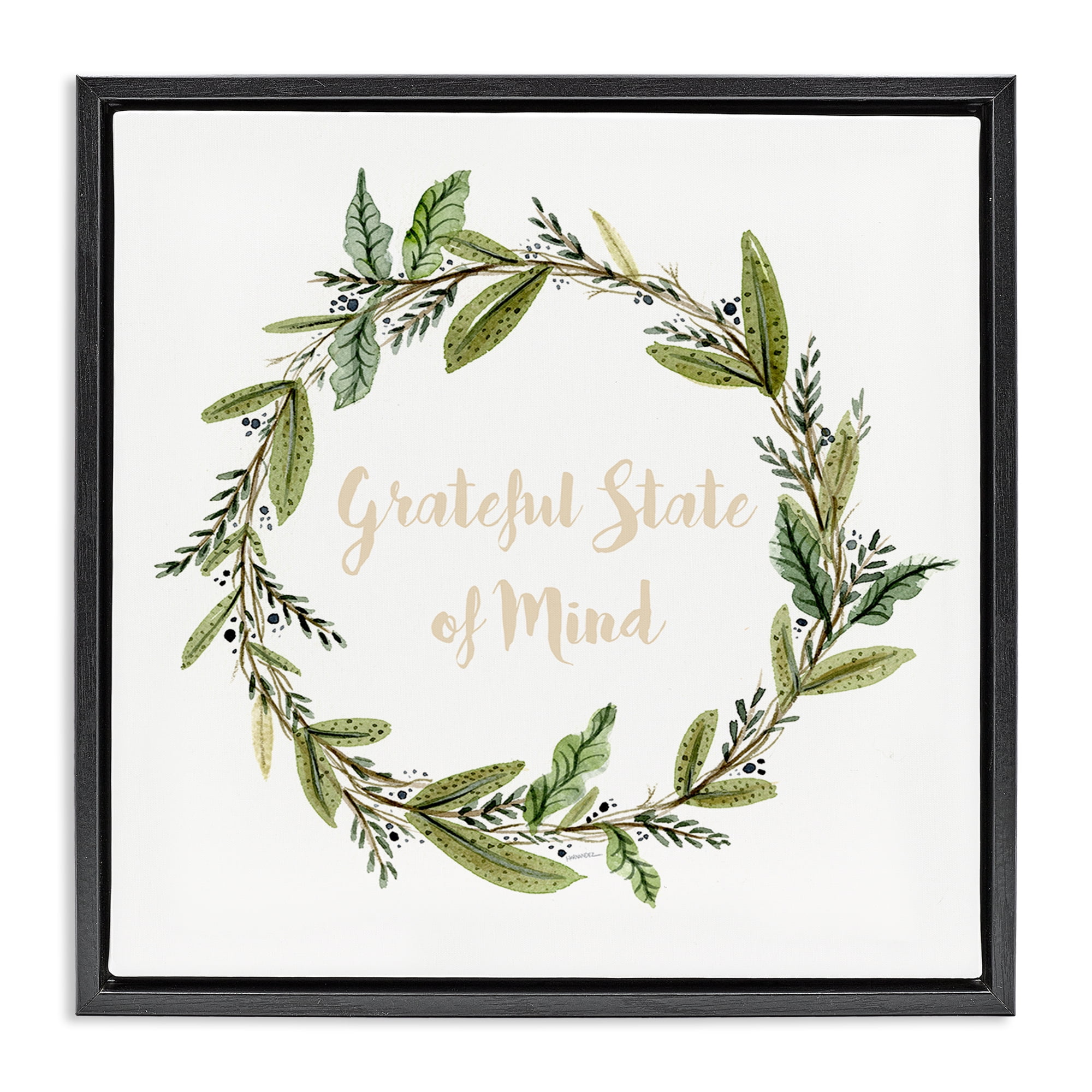 Stupell Industries Grateful State Of Mind Text & Numbers Painting Black Floater Framed Canvas Art Print Wall Art, 25 x 25