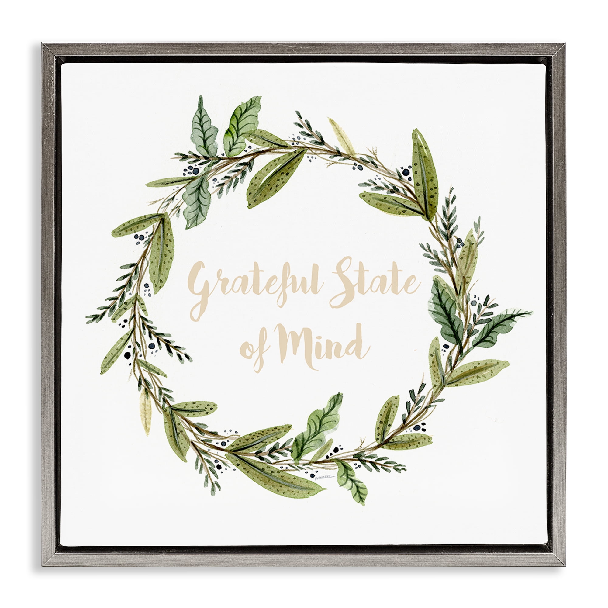Stupell Industries Grateful State Of Mind Text & Numbers Painting Gray Floater Framed Canvas Art Print Wall Art, 18 x 18
