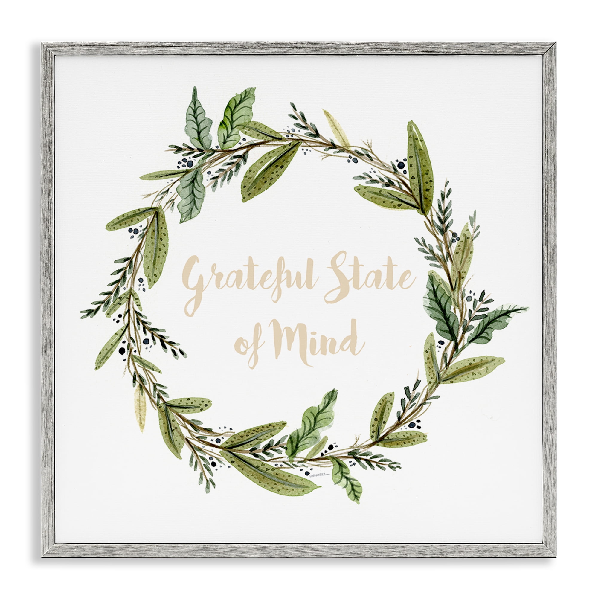 Stupell Industries Grateful State Of Mind Text & Numbers Painting Gray Framed Art Print Wall Art, 12 x 12