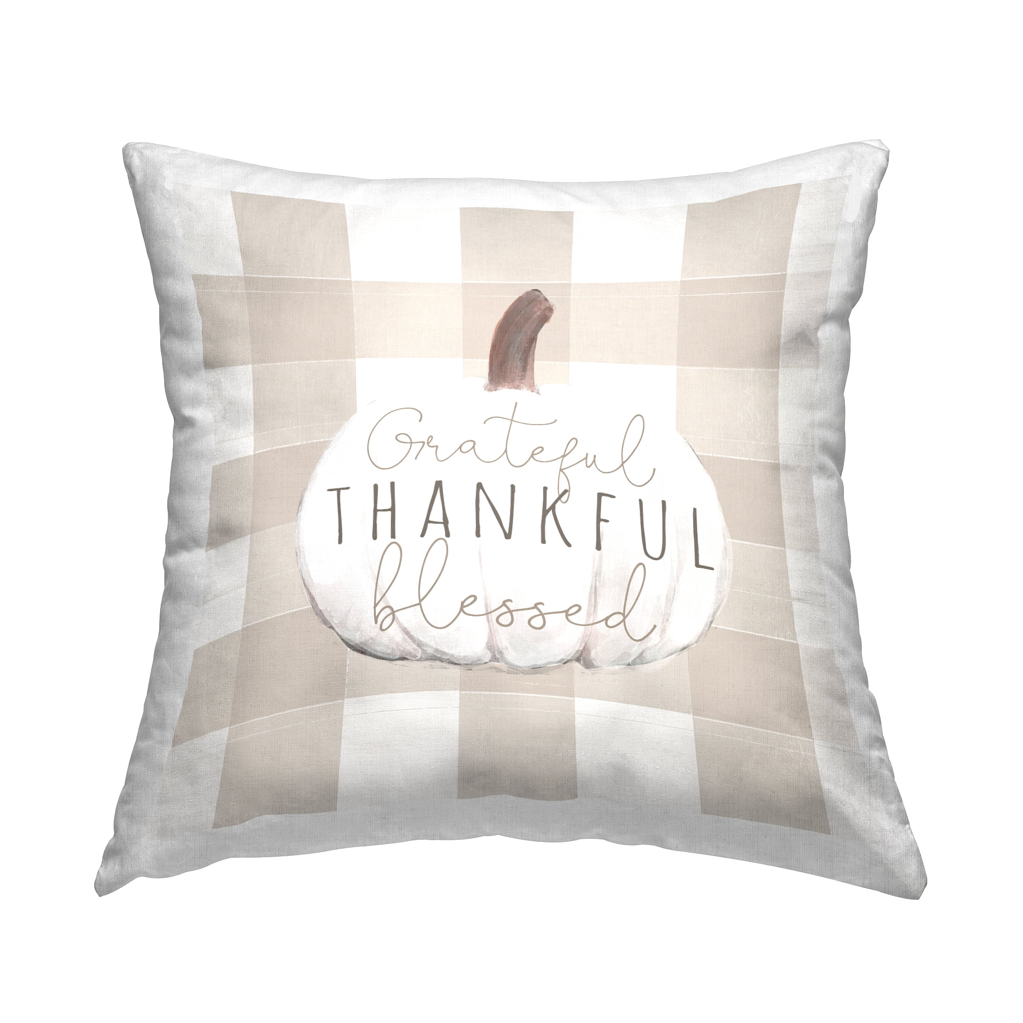 Stupell Industries Grateful Thankful Blessed Tartan Square Decorative Printed Throw Pillow, 18 x 18