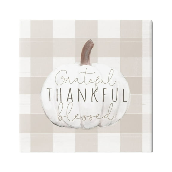 Stupell Industries Grateful Thankful Pumpkin Holiday Painting Gallery Wrapped Canvas Print Wall Art, 17 x 17